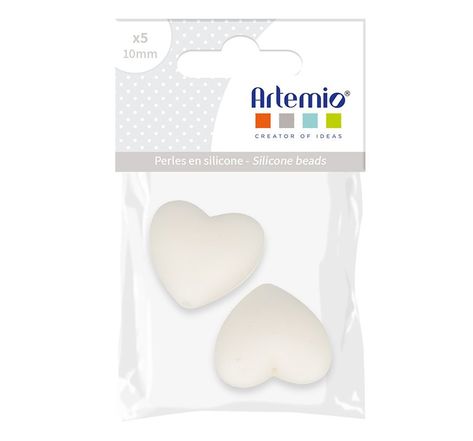 2 perles silicone coeur - 29 x 19 x 12 mm - blanc