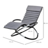 Chaise longue à bascule pliable rocking chair design contemporain avec matelas revêtement aspect daim métal textilène gris noir