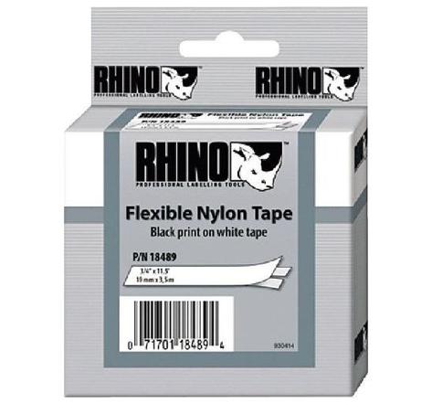 Ruban flexible Nylon 19 mm x 3,5 m Noir sur Blanc RHINO