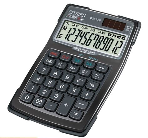 Calculatrice WR3000 12 Chiffres Water Proof Noir CITIZEN