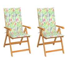 Vidaxl chaises de jardin 2 pcs avec coussins à motif de feuilles teck