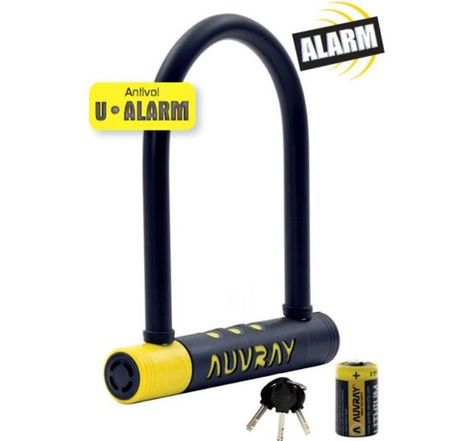 AUVRAY - Antivol pour vélo - U alarme - 90 x 210 - Avec support - Diametre 14