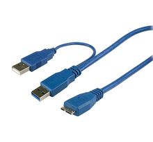 Cable 2x USB 3.0 vers micro USB B pour boitier externe 1,2m