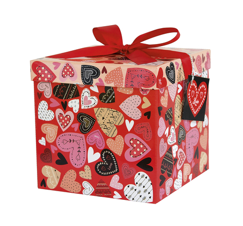 Boîte cadeau avec nœud - motifs cœurs