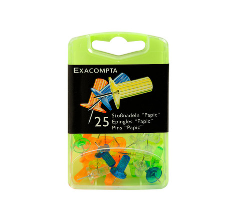 Exacompta - Boîte de 25 épingles Papic couleurs assorties translucides