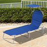 Transat bain de soleil pliable grand confort dossier et pare-soleil réglable multi-positions bleu