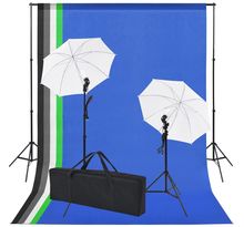 vidaXL Kit de studio photo 5 toiles de fond colorées et 2 ombrelles