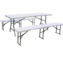 Ensemble table de jardin pliante + 2 bancs pliants " foldy" - blanc