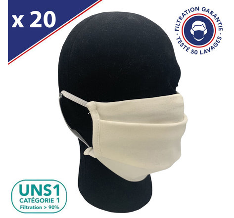 Masque Tissu Lavable x50 Blanc Lot de 20