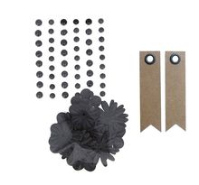 Perles autocollantes & Fleurs papier Noir + 20 étiquettes kraft Fanion