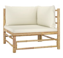 Vidaxl canapé d'angle de jardin avec coussins blanc crème bambou