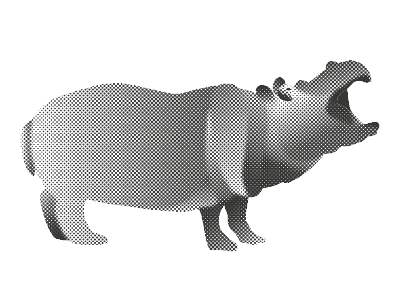 Timbre hippopotame noir et blanc